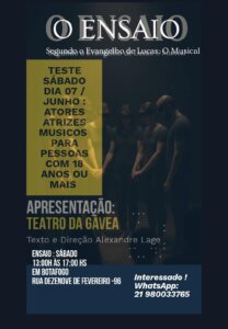 Chamada de Elenco para Musical “O Ensaio Segundo o Evangelho de Lucas” – Neste Sábado em Botafogo