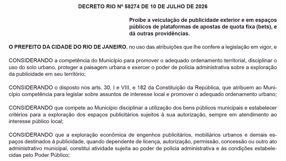 Foto: Reprodução/ Diário Oficial do Município do Rio de Janeiro
